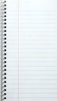 Blank lined notebook paper with spiral binding and red margin line for writing, note-taking, and educational projects.