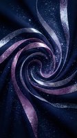 Cosmic spiral galaxy swirl with glittering stars and purple pink gradient ribbons on deep blue space background for digital art and astronomy designs.