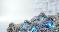 Glowing blue neural network nodes connected through organic tissue structure, representing artificial intelligence, machine learning, and biotechnology integration for futuristic concepts.