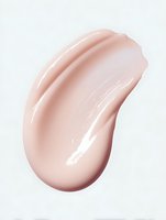 Smooth pink cosmetic cream smear on white background, showing texture and glossy finish for skincare or makeup product advertising.