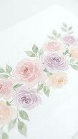 Soft watercolor roses in pastel pink and purple tones with green leaves on light background for wedding invitations and feminine design projects.