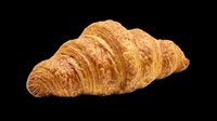 Golden croissant isolated on transparent background, ready for bakery designs, food packaging, menu graphics, t-shirt prints, stickers, and culinary digital projects.