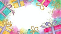 Colorful gift boxes with ribbons and bows frame border on white background for birthday, holiday celebration, Christmas, anniversary greeting cards.