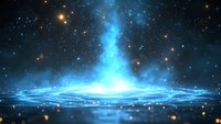 Glowing blue energy vortex with spiral light trails against starry cosmic background, creating mystical portal effect for fantasy and science fiction designs.