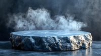 Dramatic stone platform with rising steam against dark background, creating mystical atmosphere for product display or conceptual design.