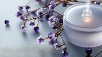Elegant glass teapot with purple dried flowers on white background for tea ceremony and relaxation concepts.