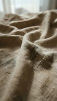 Close-up of natural linen fabric with soft folds and wrinkles, showcasing texture and weave detail. Suitable for home decor, textile, and interior design projects.