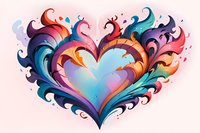 Decorative heart shape with vibrant swirling ornamental patterns in gradient colors from pink to blue and purple, perfect for romantic designs, valentines cards and love-themed projects.