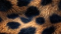 Close up macro shot of leopard fur pattern showing natural brown and black spots, detailed animal print texture with soft fluffy hair fibers in warm tones.