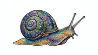 Colorful snail with spiral shell featuring blue, purple, and iridescent tones, isolated on white background. Suitable for clipart, design projects, children's illustrations, and educational materials.