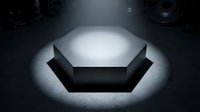 Modern black hexagonal podium with dramatic lighting on dark background for luxury product display and presentation showcase.
