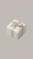 White gift box with elegant gold ribbon bow on beige background, luxury present for holiday, wedding, birthday or celebration concept.