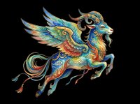 Ornate winged goat with vibrant multicolored patterns isolated on transparent background, ready for t-shirts, stickers, clipart, sublimation and print-on-demand designs.