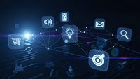 Digital network with glowing icons showing business connectivity, innovation and technology integration for modern enterprise solutions.