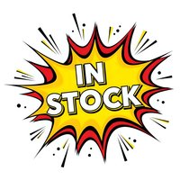 Comic book style burst with In Stock text in yellow explosion bubble for retail and e-commerce promotional materials and advertising campaigns.