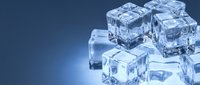 Crystal clear ice cubes stacked on blue gradient background, perfect for beverage, refreshment, and cooling product advertising campaigns.