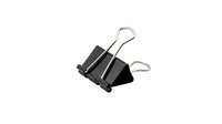 Black binder clip with metal handles isolated on white background, ready for office and design use.