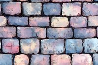 Pastel colored cobblestone street texture with pink and blue tones creating romantic vintage pattern. Seamless background for design projects and urban themes.