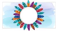 Colorful feather circle frame with watercolor background, isolated on white. Suitable for design projects, invitations, posters, and decorative applications.