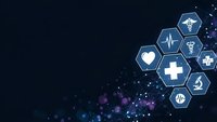 Medical healthcare technology background with hexagonal icons and digital particles for modern clinic presentations and pharmaceutical designs.