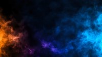 Dramatic orange and blue smoke effect on black background with vibrant color contrast and mystical purple transition creates atmospheric abstract design element.