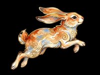 Decorative jumping rabbit with ornamental patterns isolated on transparent background, ready for t-shirt design, stickers, clipart, and print-on-demand products.