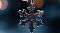 Sparkling snowflake ornament with frost crystals hanging against blurred bokeh lights background for winter holiday decorations and festive celebrations.