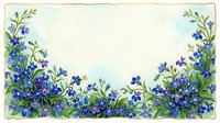 Watercolor floral border frame with blue violet flowers and green leaves on white background, isolated for greeting cards and invitations.