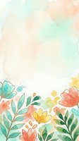 Soft watercolor floral border with pastel teal, coral, and yellow blooms on a light background, great for cards and social media.