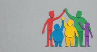 Colorful paper cutout family silhouettes holding hands showing unity and togetherness on neutral background for community design projects.