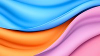 Smooth flowing waves in vibrant blue, orange, and pink create dynamic abstract background with soft gradient transitions and curved lines for modern design projects.