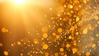 Golden bokeh light effect with glowing particles against dark background, creating luxurious festive atmosphere for holiday designs.
