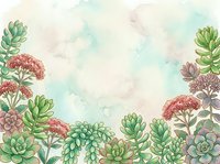 Watercolor succulent plants border frame with soft pastel background for botanical design projects and natural decoration elements.