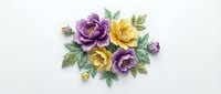 Isolated purple and yellow roses with green leaves on white background, ready for design projects, invitations, and decorative applications.