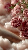Soft pink roses with delicate petals arranged on textured fabric surface with dreamy lighting for romantic wedding decor and feminine design projects.