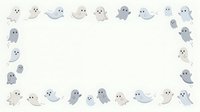 Cute ghost characters arranged in a border frame on isolated transparent background, ready for Halloween designs, greeting cards, and children's illustrations.
