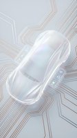 Futuristic transparent car concept with holographic display on circuit board pattern background for automotive technology and innovation designs.