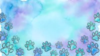 Watercolor paw prints in blue, purple, and turquoise tones on soft gradient background. Isolated design element suitable for pet-related projects, greeting cards, and apparel.
