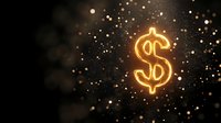 Glowing golden dollar sign symbol with sparkling light effects on dark background for finance and business concepts.