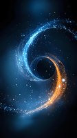 Swirling in dark space, creating dynamic motion trail with sparkling stars and energy flow effect.