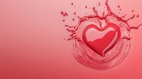 Red heart shape emerging from liquid splash on pink background, dynamic motion effect creates romantic mood for Valentine's Day designs and love themes.