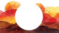 Abstract autumn background with flowing waves in warm orange red yellow colors and white circle frame for text or logo design elements.