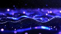Abstract digital wave pattern with glowing blue particles and bokeh lights against dark background creating futuristic technology visualization landscape.