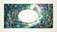 Enchanted underwater fantasy frame with sea creatures, mermaids, and aquatic plants surrounding oval mirror space for text or photos on isolated background.