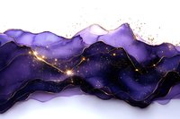Luxurious purple and gold abstract watercolor waves with constellation pattern, sparkling stars and golden lines on white background. For luxury design projects.