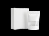 Blank white cardboard box and resealable pouch with window isolated on transparent background, ready for product packaging design, branding mockups, print-on-demand projects, and commercial packaging presentations.