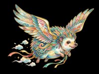 Ornate fantasy fox with elaborate turquoise and gold wings, isolated on transparent background. Ready for t-shirt design, clipart, stickers, sublimation, and print-on-demand projects.