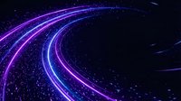 Abstract neon light trails in purple and blue colors creating dynamic curved lines against dark starry background for digital design projects.