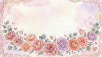 Watercolor floral border with roses, peonies, and hearts on isolated white background, ready for wedding invitations, greeting cards, and design projects.