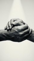 Clasped hands in prayer position showing unity and spiritual connection in monochrome artistic style for meditation and wellness concepts.